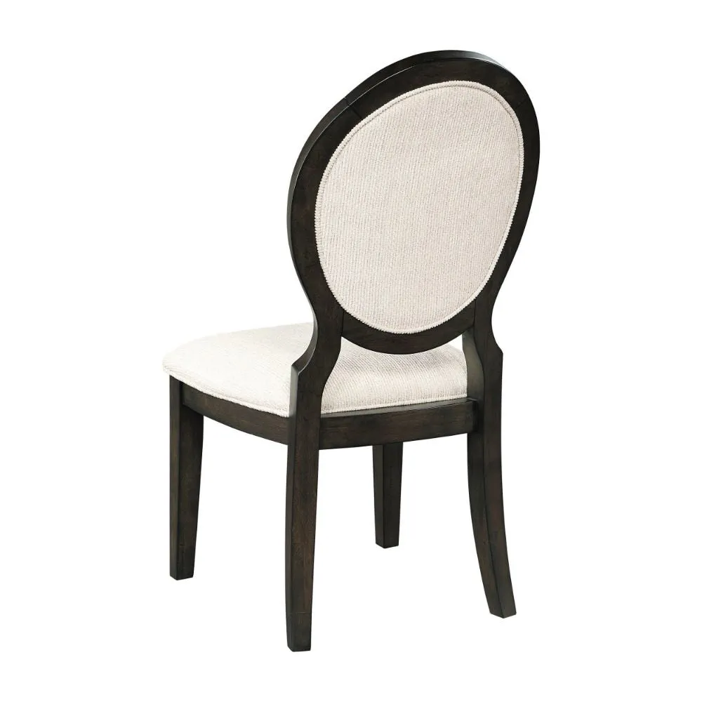 20 Inch Dining Chair, Set of 2, Oval Padded Back, Polylinen Cream Fabric By Casagear Home