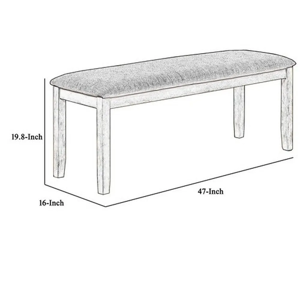 47" Upholstered Bench with Chamfered Legs, White and Gray By Casagear Home