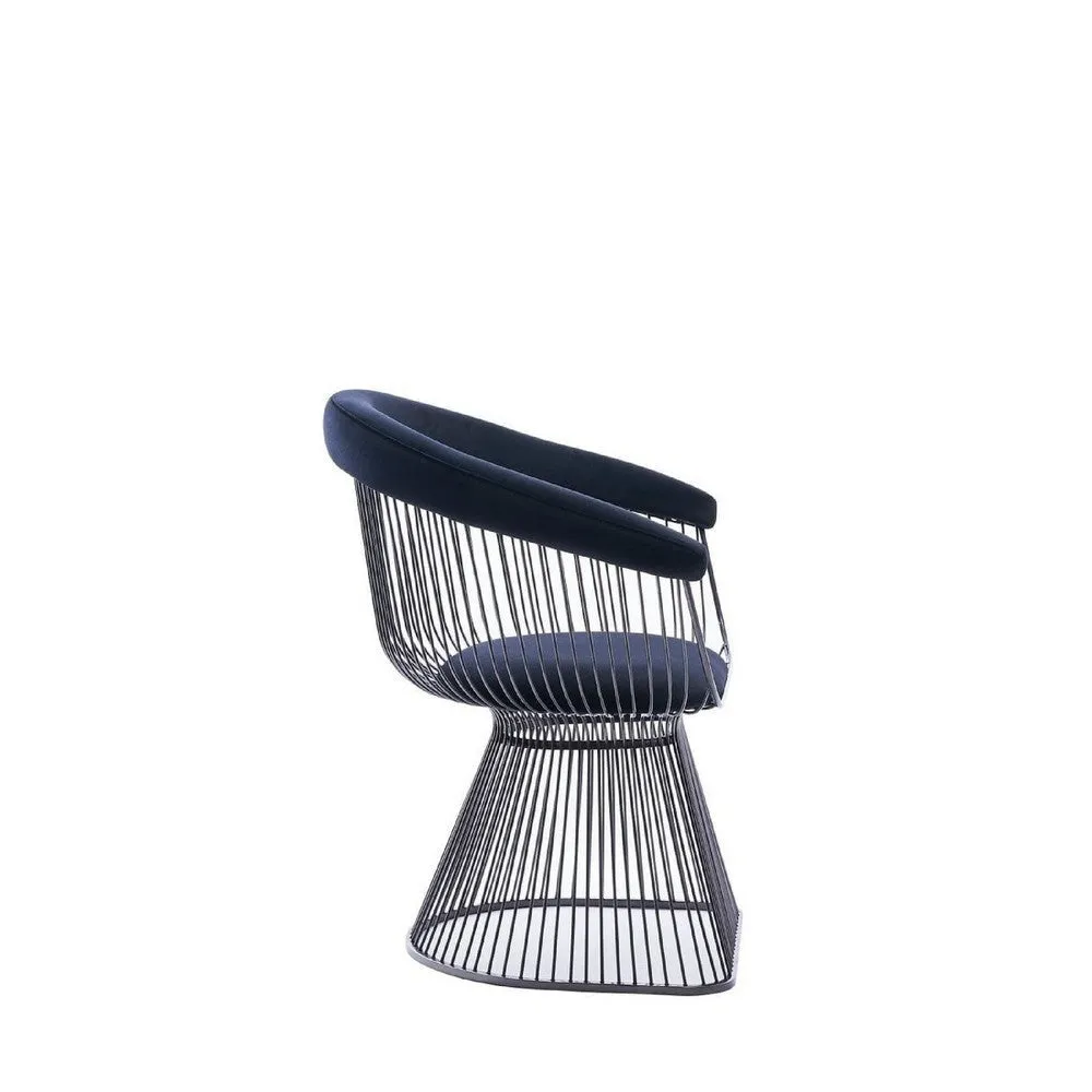 Cid Ann 31 Inch Dining Chair, Round Windsor Wired Back, Plush Black Velvet By Casagear Home