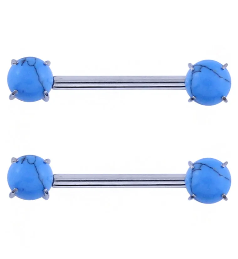 Double Howlite Turquoise Stone Threadless Titanium Nipple Barbells