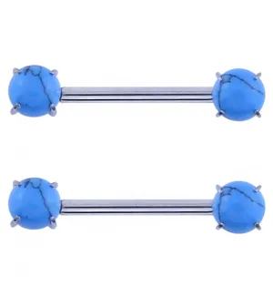 Double Howlite Turquoise Stone Threadless Titanium Nipple Barbells