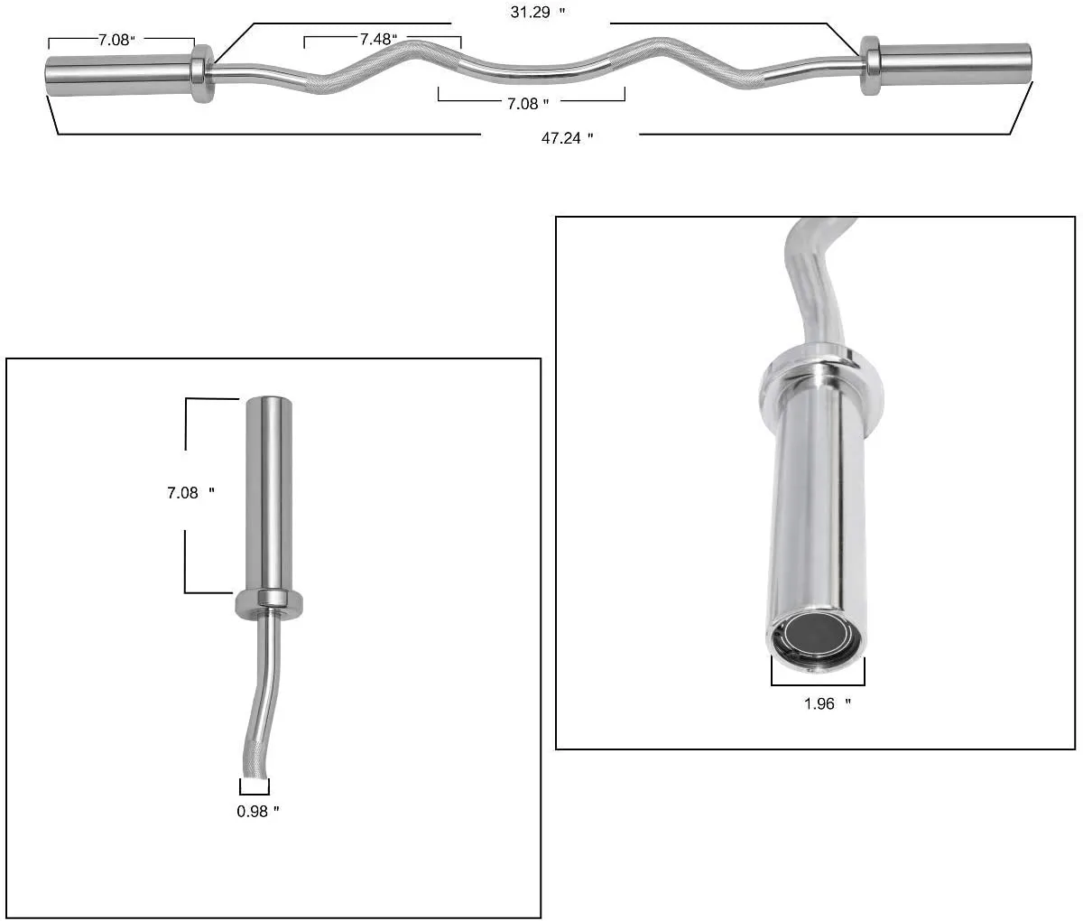 Everyday Essentials Olympic Super Curl Barbell Curl Bar, 48 inch (350 lb Weight Capacity), Silver (CB4S)