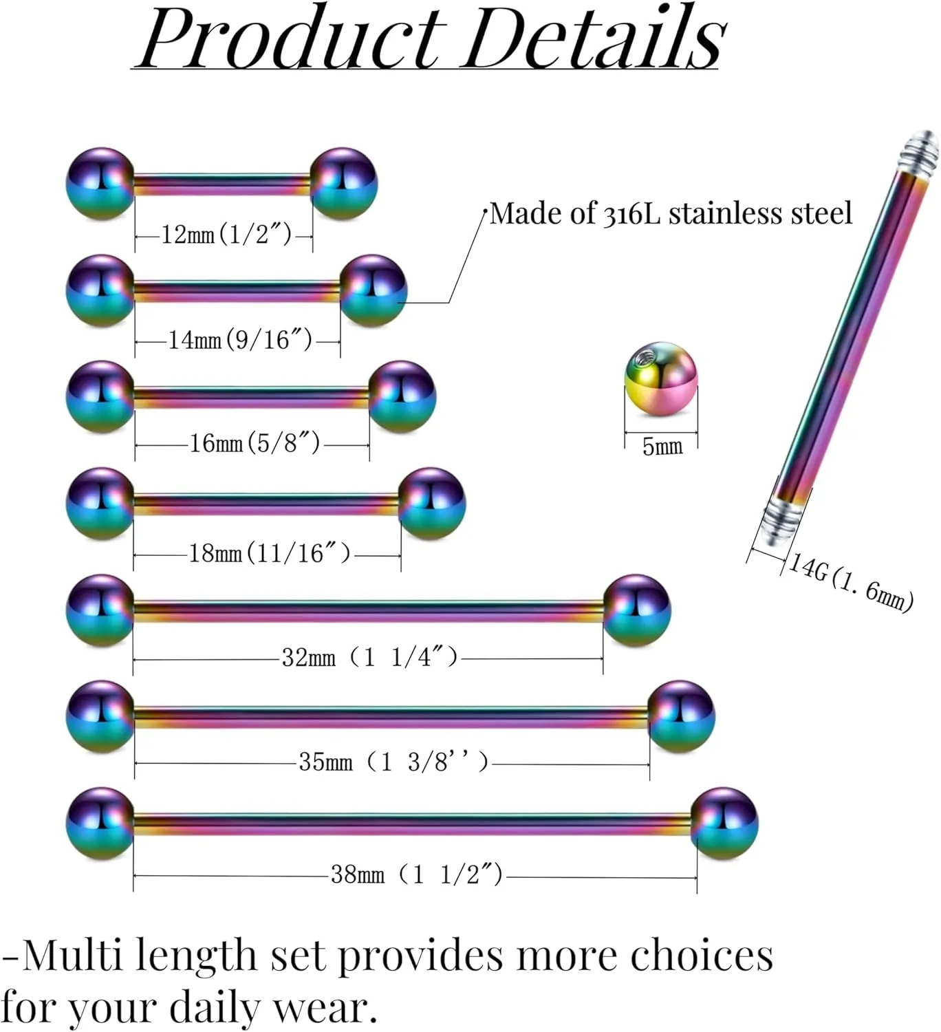 FECTAS 14G Mix Size Industrial Nipple Piercing Jewelry with Clear Piercing Retainers Stainless Steel Straight Industrial Barbell Earrings for Cartilage Piercing Plastic Nipple Tongue Rings 28PCS