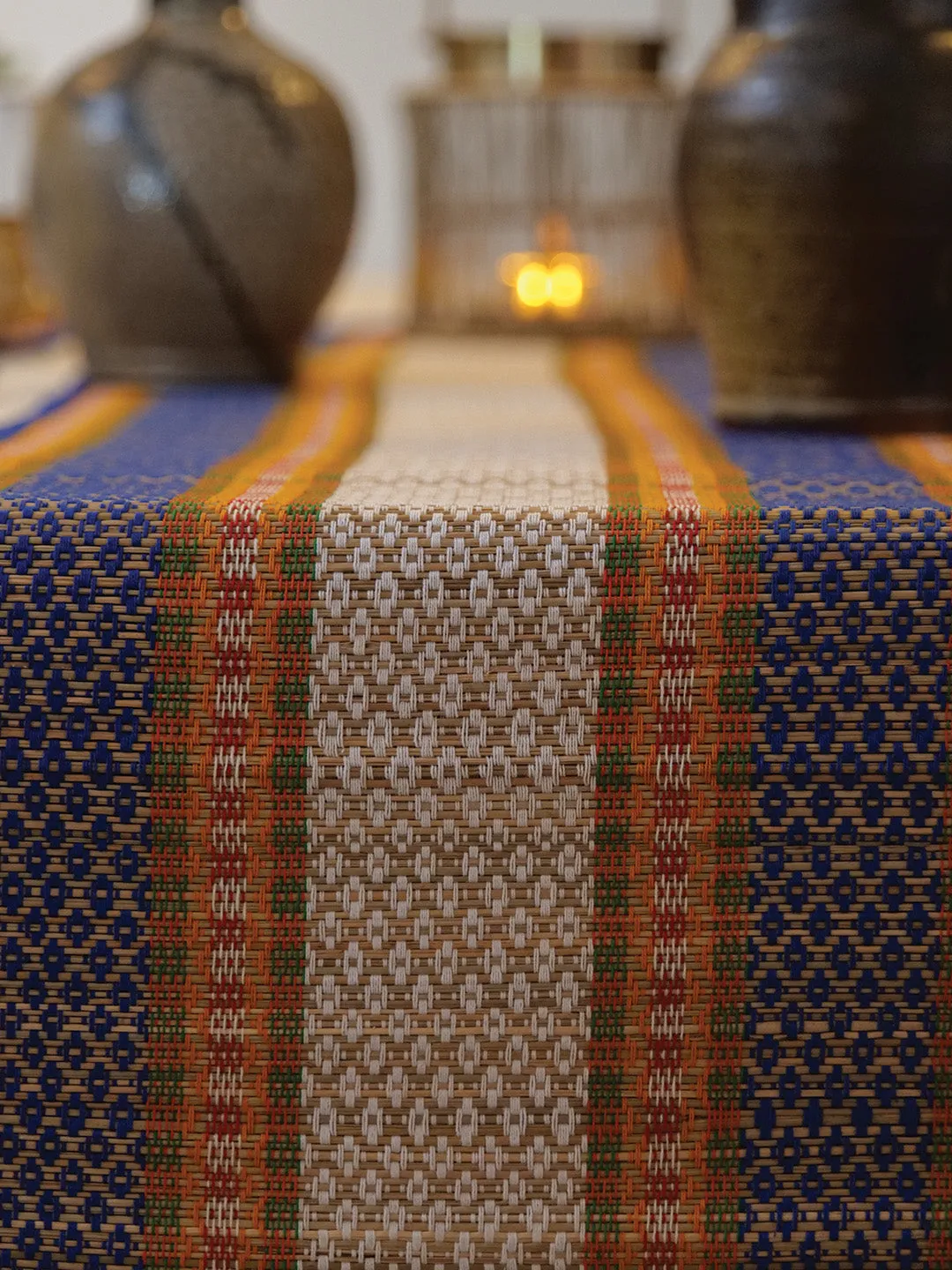 Handcrafted Madhurkathi Table Mat And Runner Blue