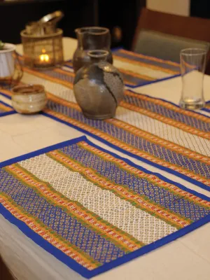 Handcrafted Madhurkathi Table Mat And Runner Blue