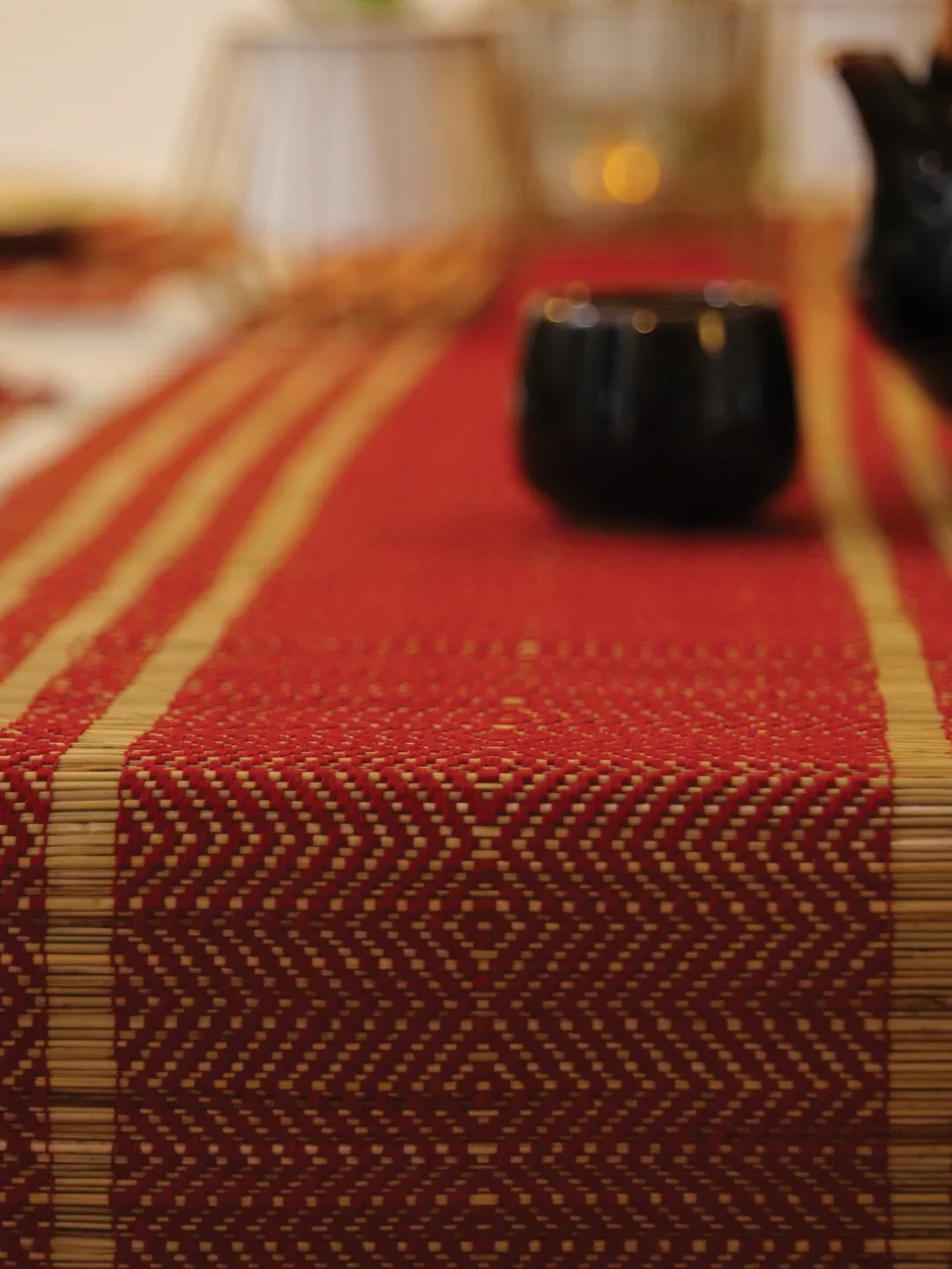 Handcrafted Madhurkathi Table Mat And Runner Set Maroon