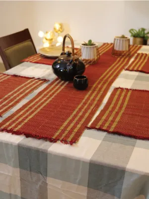 Handcrafted Madhurkathi Table Mat And Runner Set Maroon