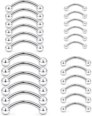 Hoeudjo Eyebrow Piercing Jewelry 16G Surgical Steel Curved Barbell with Ball Kit Tragus Ring Piercings Jewelry 16-24Pcs 6mm 8mm 10mm 12mm