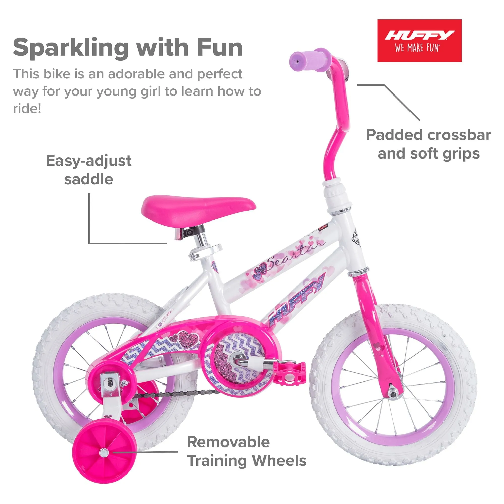 Huffy Sea Star Kids Bike, 12" Wheels, Kids Ages 3  Years, Child, White