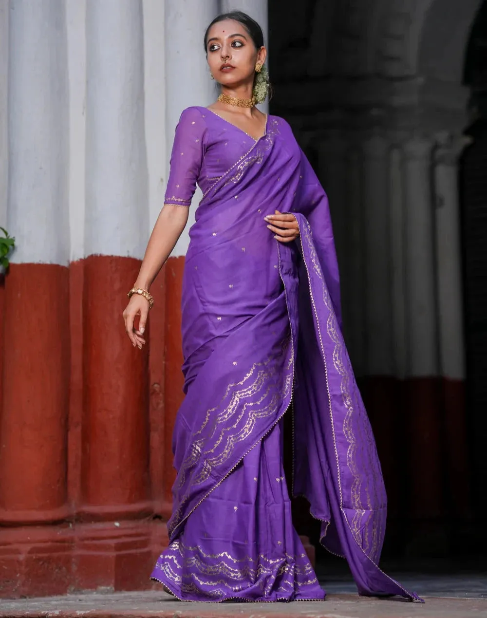 Light Weight Purple Cotton Viscose Saree