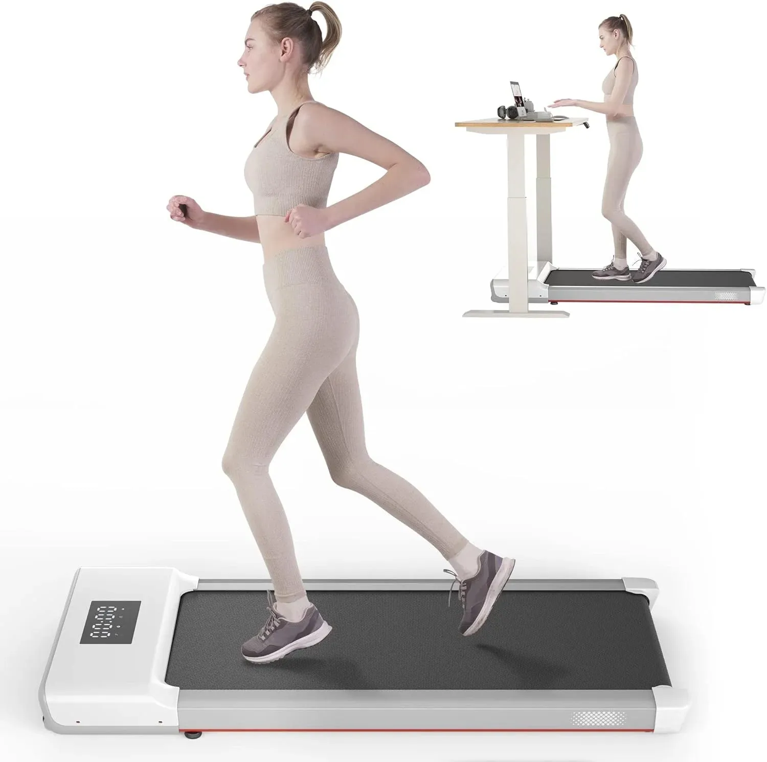 SSPHPPLIE Walking Pad 300lb,Under Desk Treadmillwith Remote Control ,2 in 1 Portable Walking Pad Treadmill for Home/Office/Exercise(White)