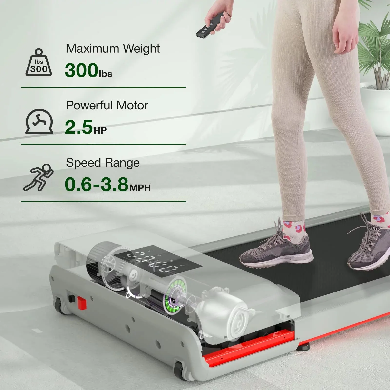 SSPHPPLIE Walking Pad 300lb,Under Desk Treadmillwith Remote Control ,2 in 1 Portable Walking Pad Treadmill for Home/Office/Exercise(White)