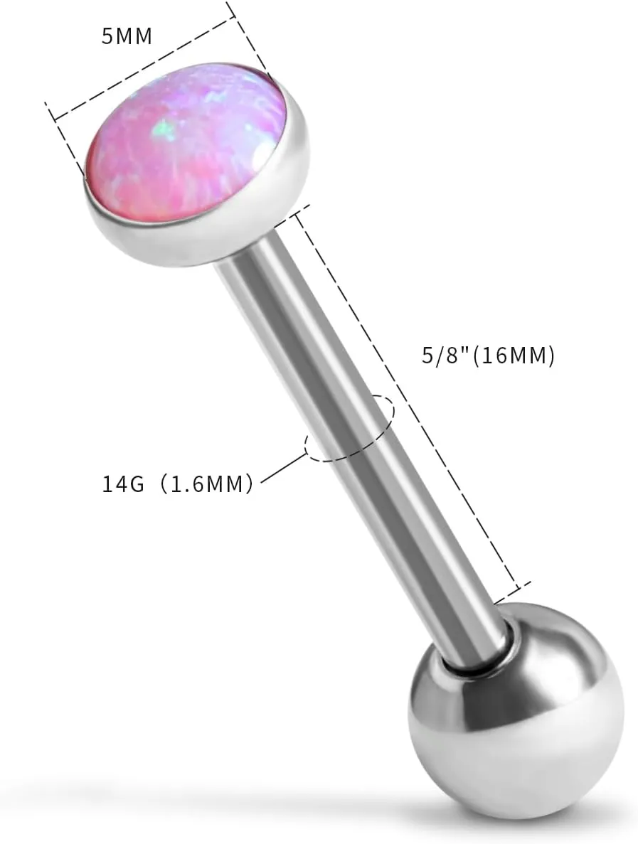 Tongue Rings G23 Titanium Opal Tongue Barbells 14G Tongue Piercing Jewlery for Women Men