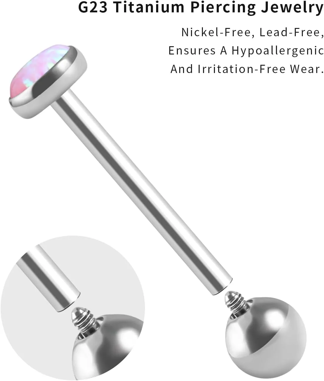 Tongue Rings G23 Titanium Opal Tongue Barbells 14G Tongue Piercing Jewlery for Women Men
