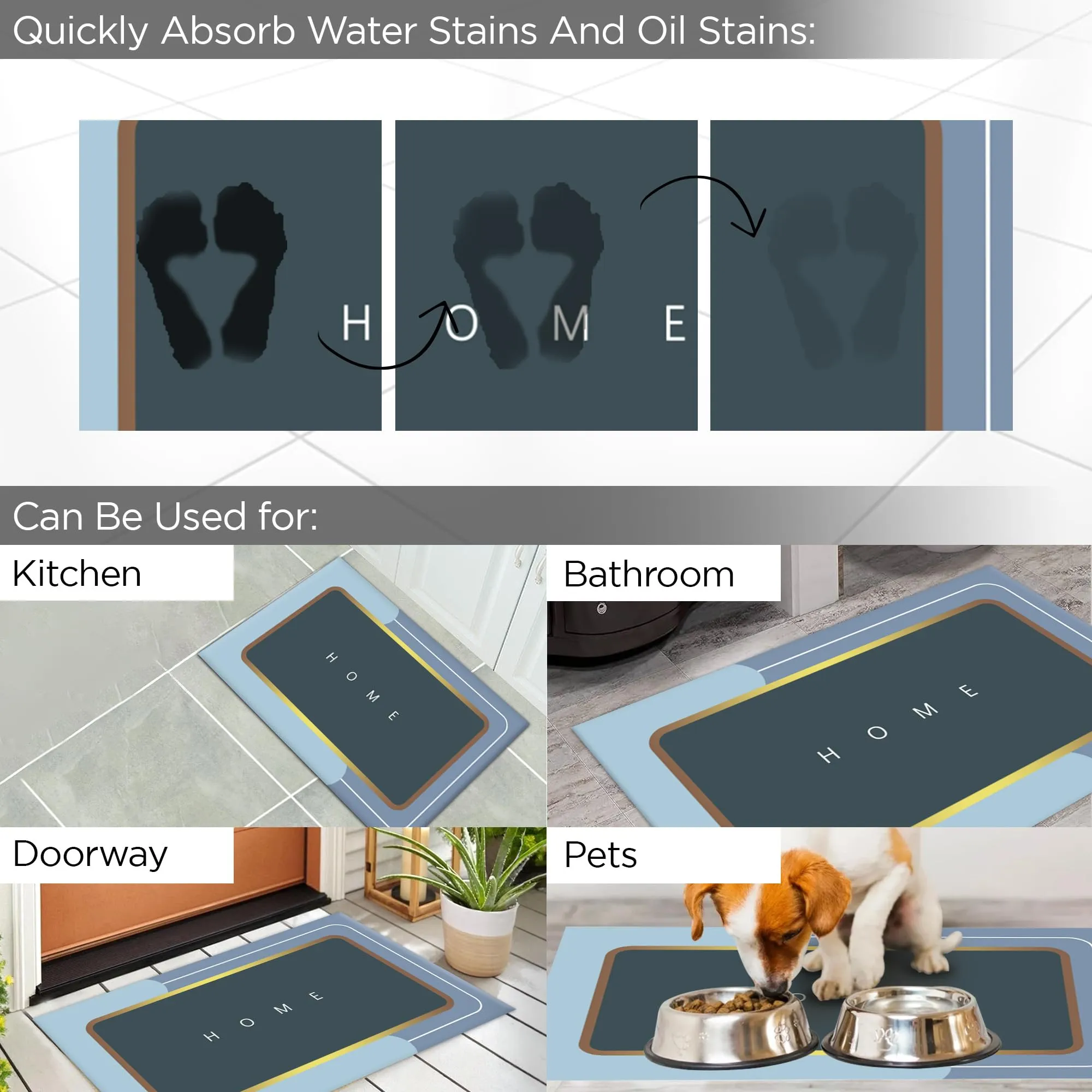 UMAI Polyester Rubber Bathroom Mat (40 * 60cm) Bath Mat | Anti Skid Mat for Bathroom Floor | Bathroom Accessories | Bathroom Mats Water Soak | Non Slip Mat for Bathroom | Floor Mat- Navy Blue