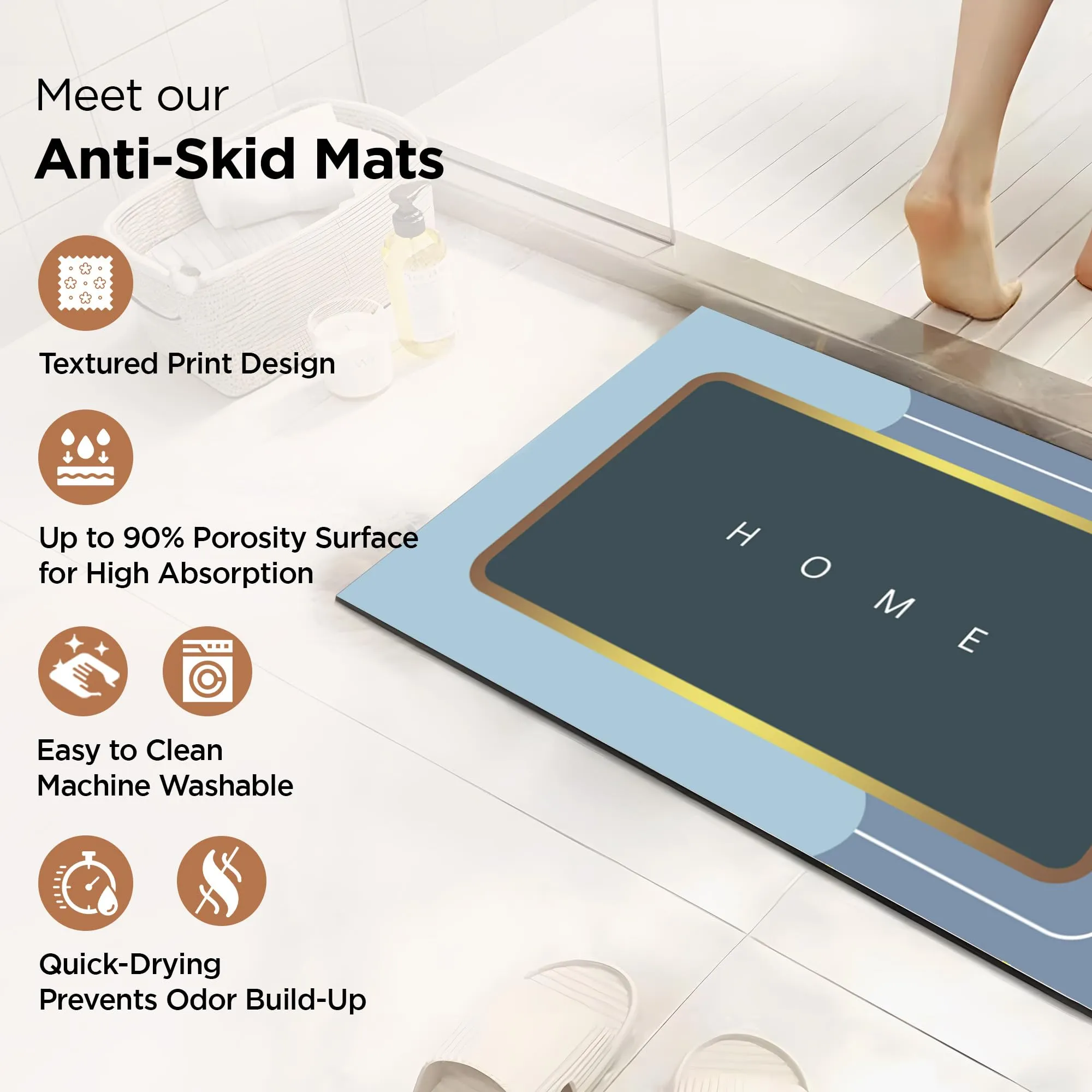 UMAI Polyester Rubber Bathroom Mat (40 * 60cm) Bath Mat | Anti Skid Mat for Bathroom Floor | Bathroom Accessories | Bathroom Mats Water Soak | Non Slip Mat for Bathroom | Floor Mat- Navy Blue